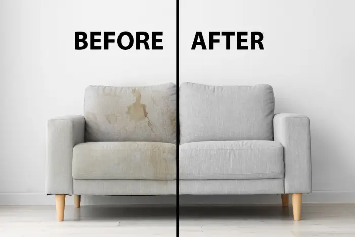 Before and After: Flecken auf dem Sofa entfernen 2026 – sauberes Sofa mit Gallseife und Natron in unter 5 Minuten