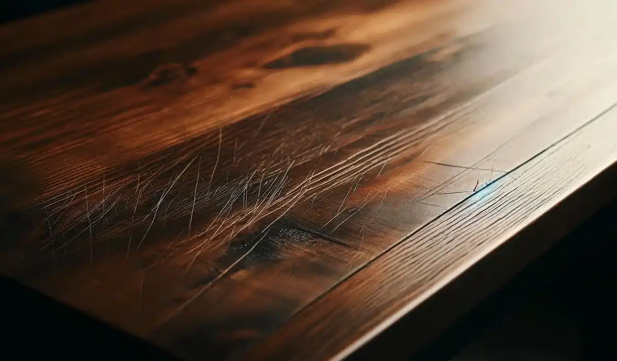 Wiederhergestellter Holztisch in gemütlichem Wohnzimmer – Kratzer erfolgreich entfernt 2026